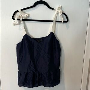 J. Crew Blue and White Tie Front Ruffled Tank Top